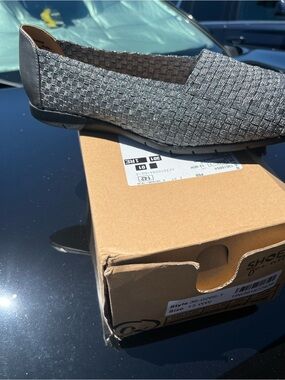 comfortview Metallic Silver Woven Slip-On Flat